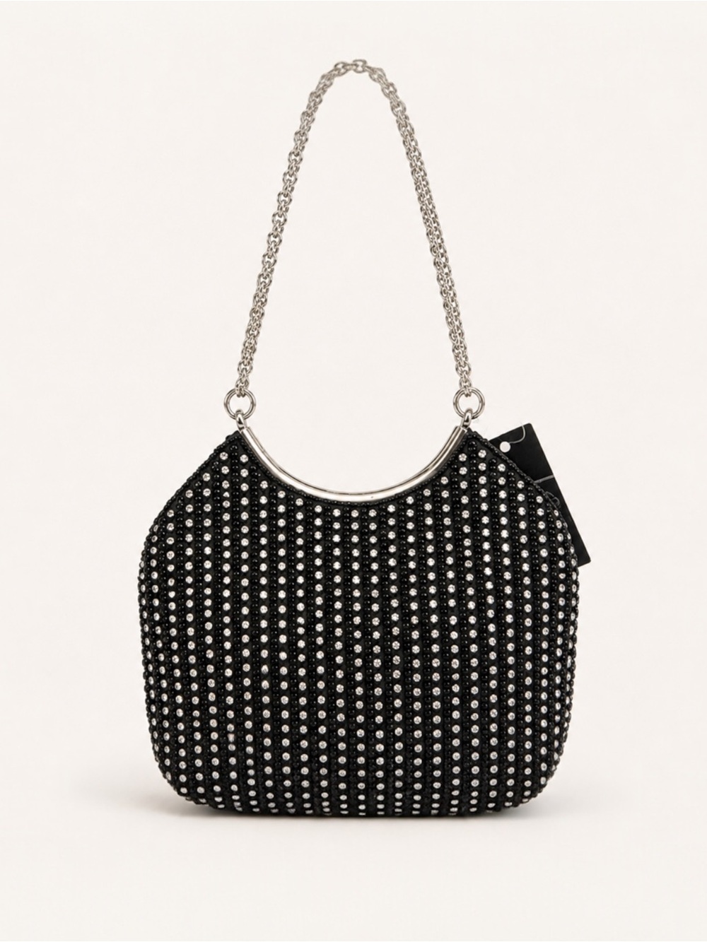 🖤 Franchi Y2K Rhinestone Shoulder Bag Black Crystal Evening Purse Silver Chain